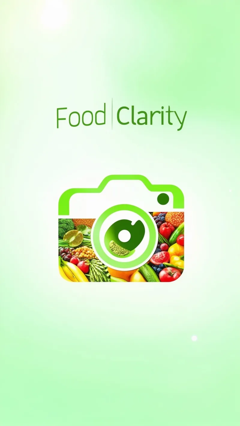 Food Clarity App Splash Screen, camera styled with food